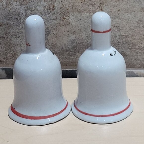 Vintage Pair Porcelain Bells Hand Painted Red Cardinal Bird on Branch Holly and - Picture 2 of 9